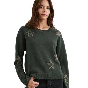 Women's Perci Olive with Gold Stars Sweater Long Sleeve Wool Blend